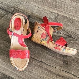 B.O.C red leather cork wedge sandals size 7 M